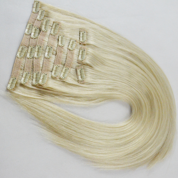 China Full End Double Drawn Human Remy Hair Extension Smooth Clip In Hair Extension LM391 